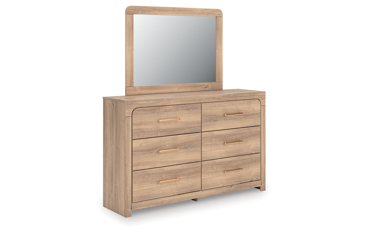 Kinlanni King Upholstered Panel Bed, Dresser, Mirror and Nightstand