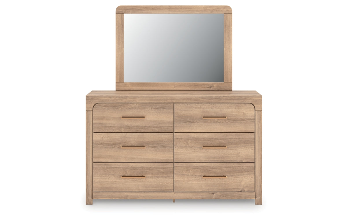 Kinlanni King Upholstered Panel Bed, Dresser, Mirror and Nightstand