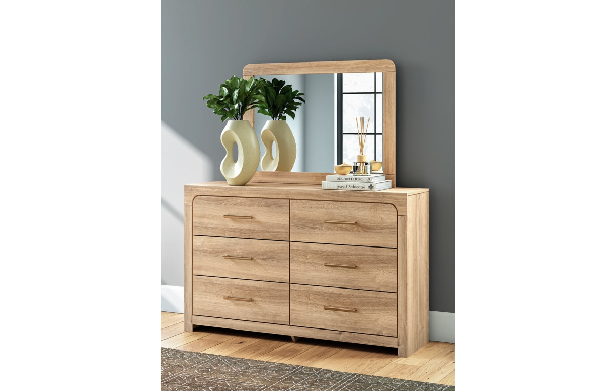 Kinlanni King Upholstered Panel Bed, Dresser, Mirror and Nightstand