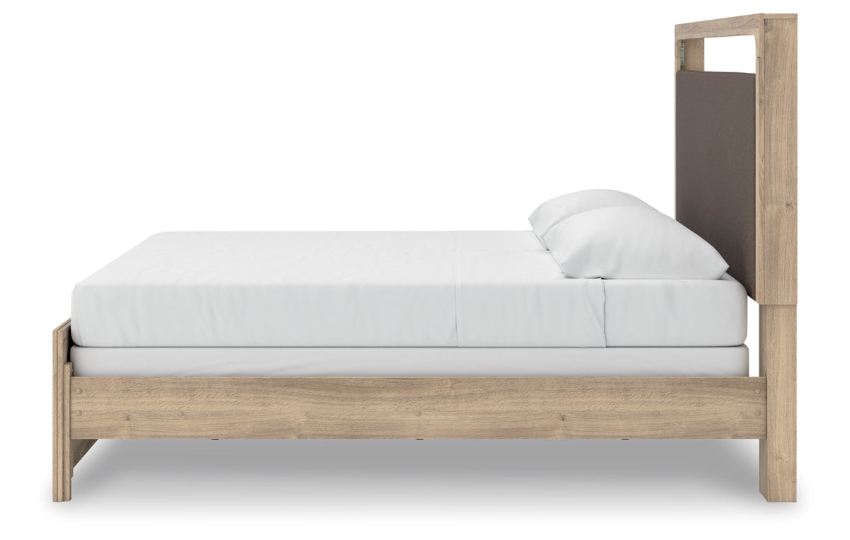 Kinlanni King Upholstered Panel Bed, Dresser, Mirror and Nightstand