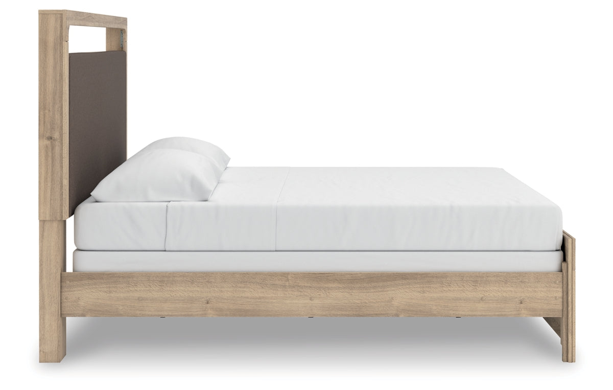 Kinlanni King Upholstered Panel Bed, Dresser, Mirror and Nightstand