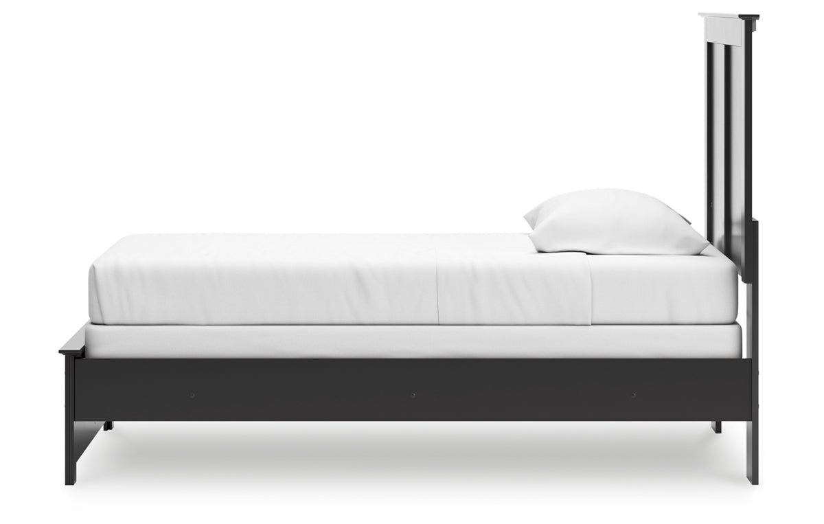 Maribel Twin Panel Bed with Mirrored Dresser, Chest and Nightstand