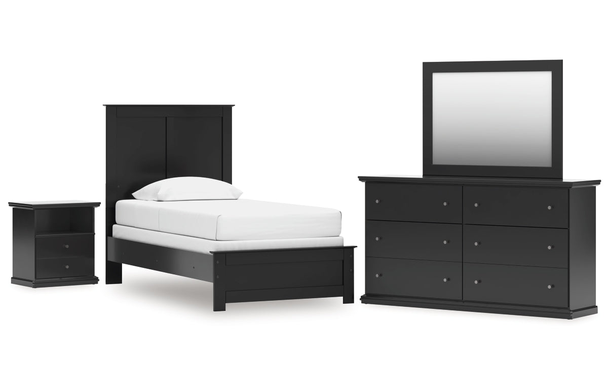 Maribel Twin Panel Bed with Mirrored Dresser and Nightstand