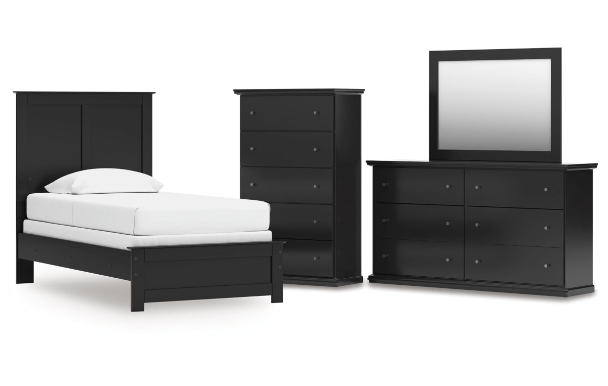 Maribel Twin Panel Bed with Mirrored Dresser and Chest