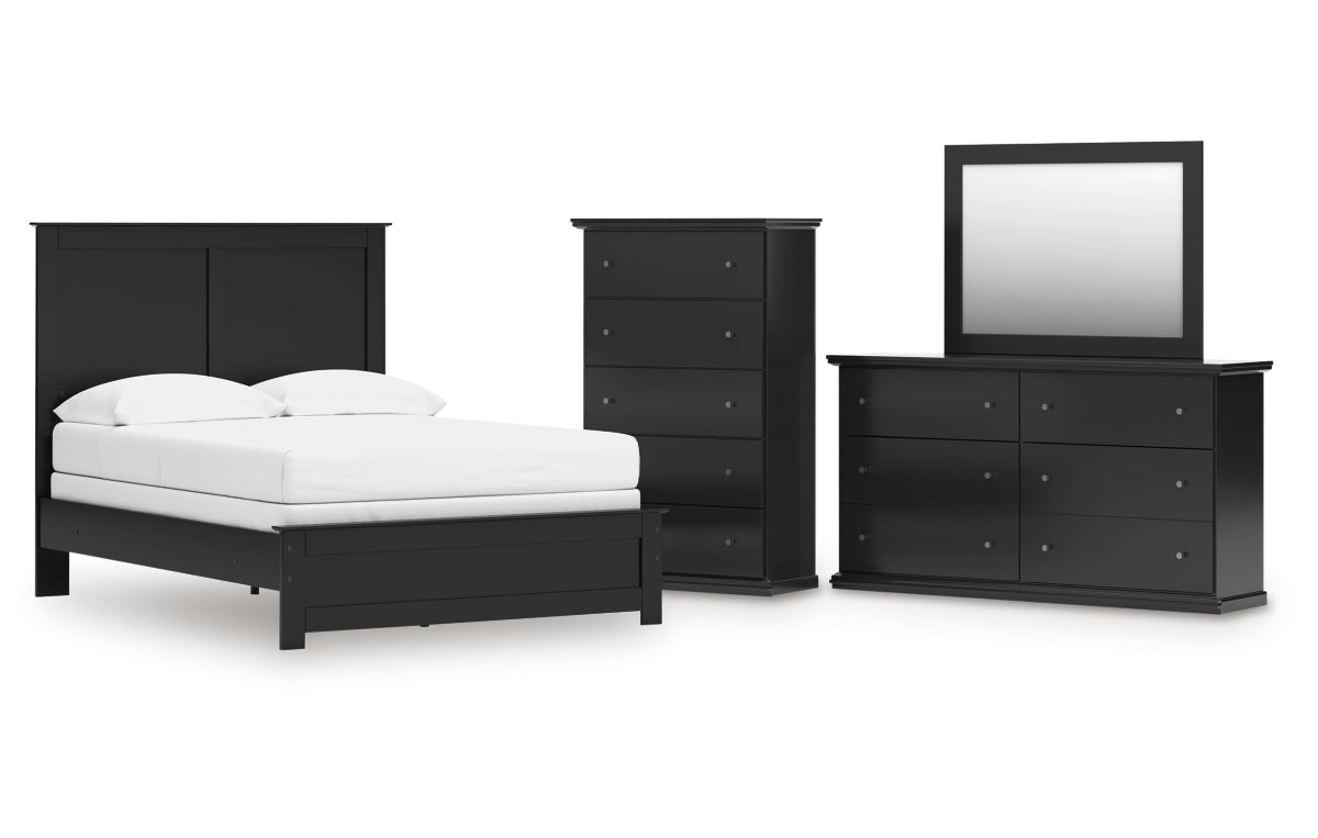 Maribel Full Panel Bed with Mirrored Dresser and Chest