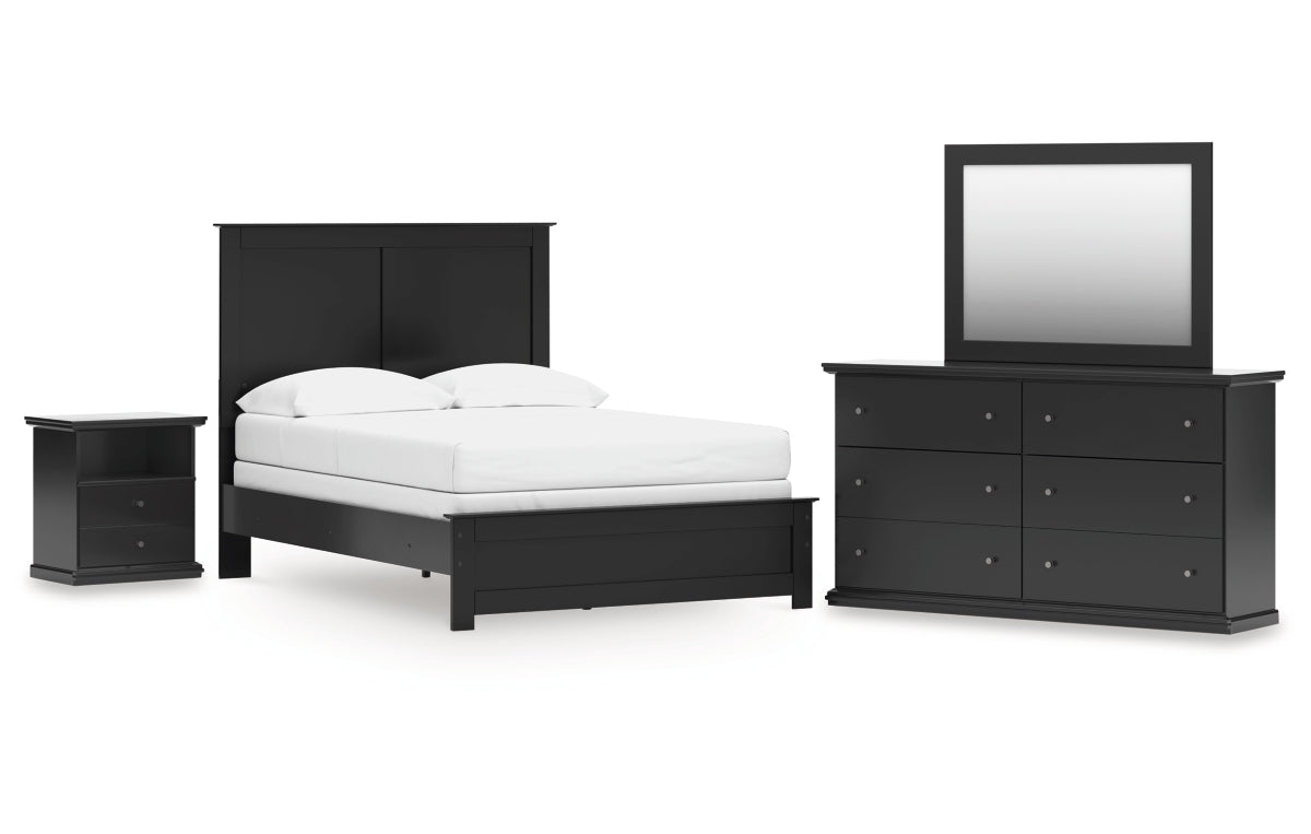 Maribel Full Panel Bed with Mirrored Dresser and Nightstand