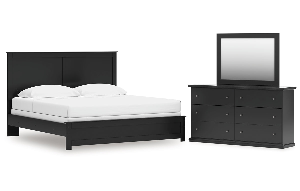 Maribel King Panel Bed with Mirrored Dresser