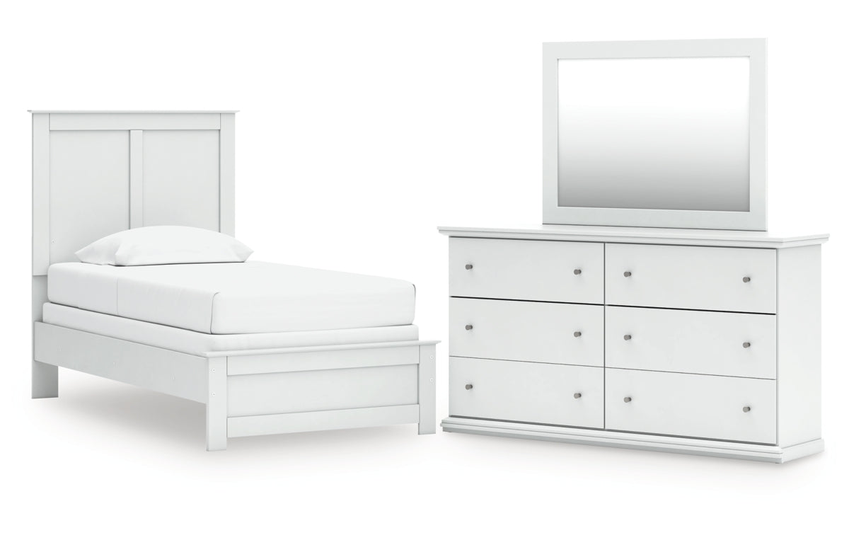 Bostwick Shoals Twin Panel Bed with Mirrored Dresser