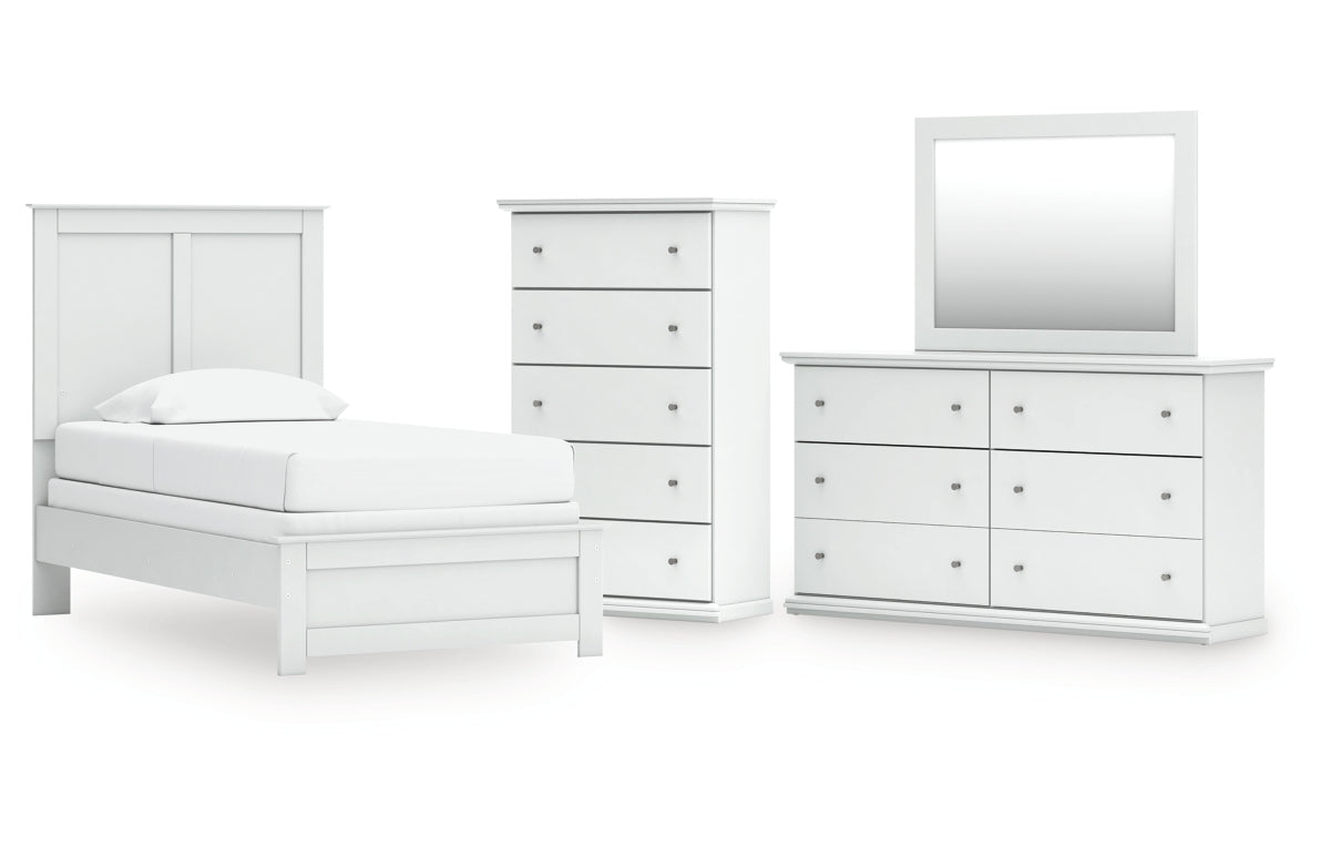 Bostwick Shoals Twin Panel Bed with Mirrored Dresser and Chest