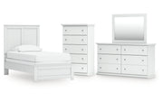 Bostwick Shoals Twin Panel Bed, Dresser, Mirror and Chest
