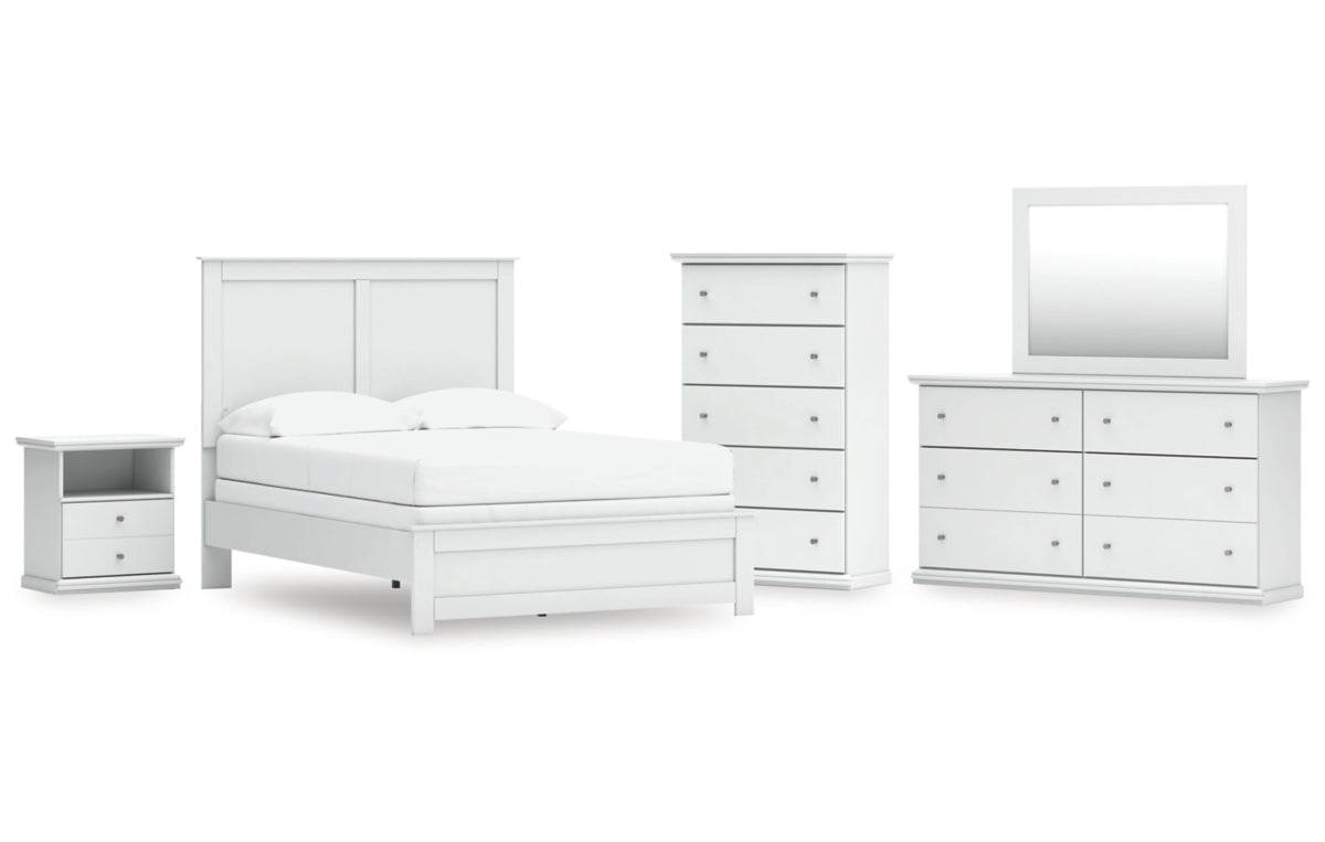 Bostwick Shoals Full Panel Bed with Mirrored Dresser, Chest and Nightstand