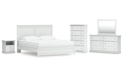 Bostwick Shoals King Panel Bed with Mirrored Dresser, Chest and Nightstand