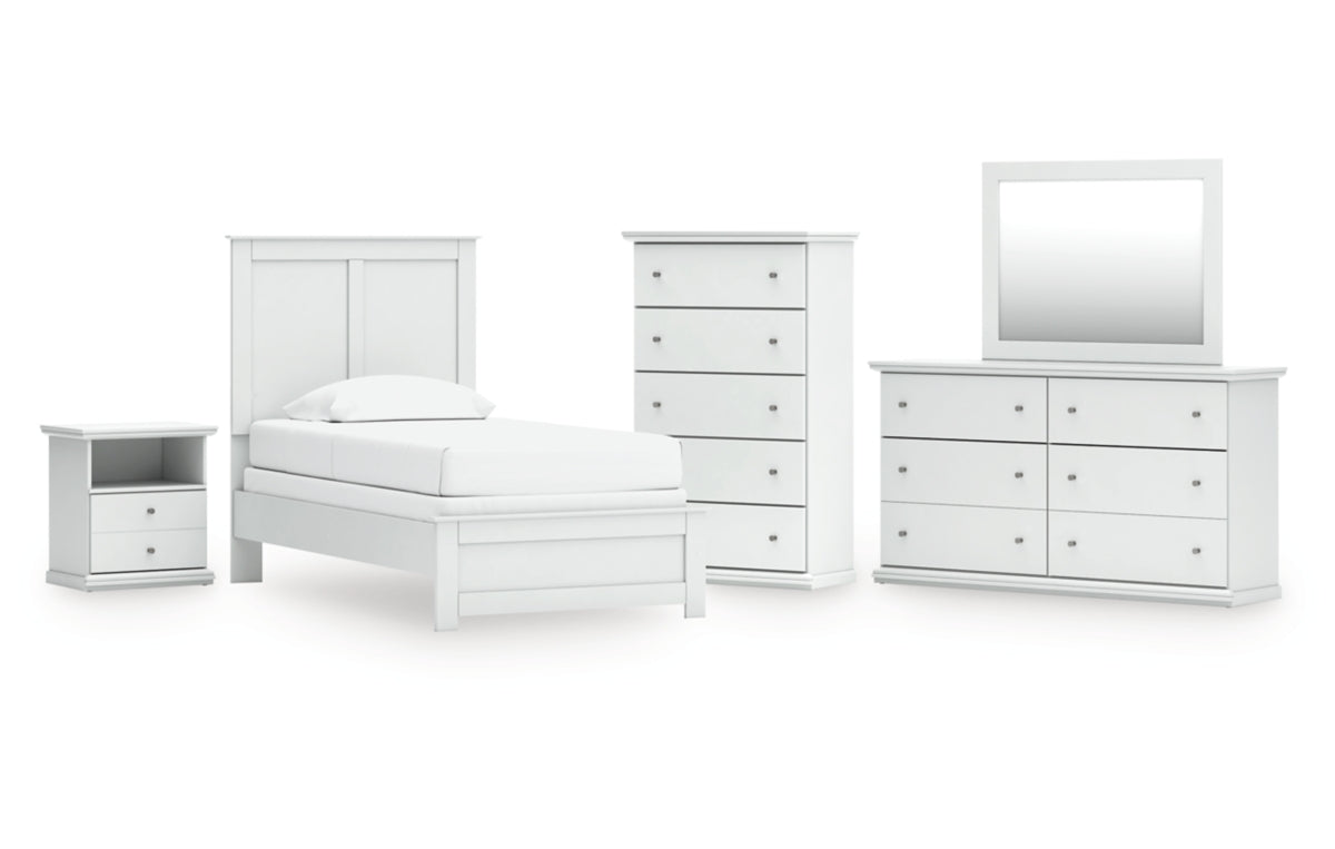 Bostwick Shoals Twin Panel Bed with Mirrored Dresser, Chest and Nightstand