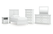 Bostwick Shoals Twin Panel Bed with Mirrored Dresser, Chest and Nightstand