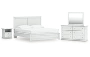 Bostwick Shoals King Panel Bed with Mirrored Dresser and Nightstand