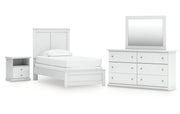 Bostwick Shoals Twin Panel Bed with Mirrored Dresser and Nightstand