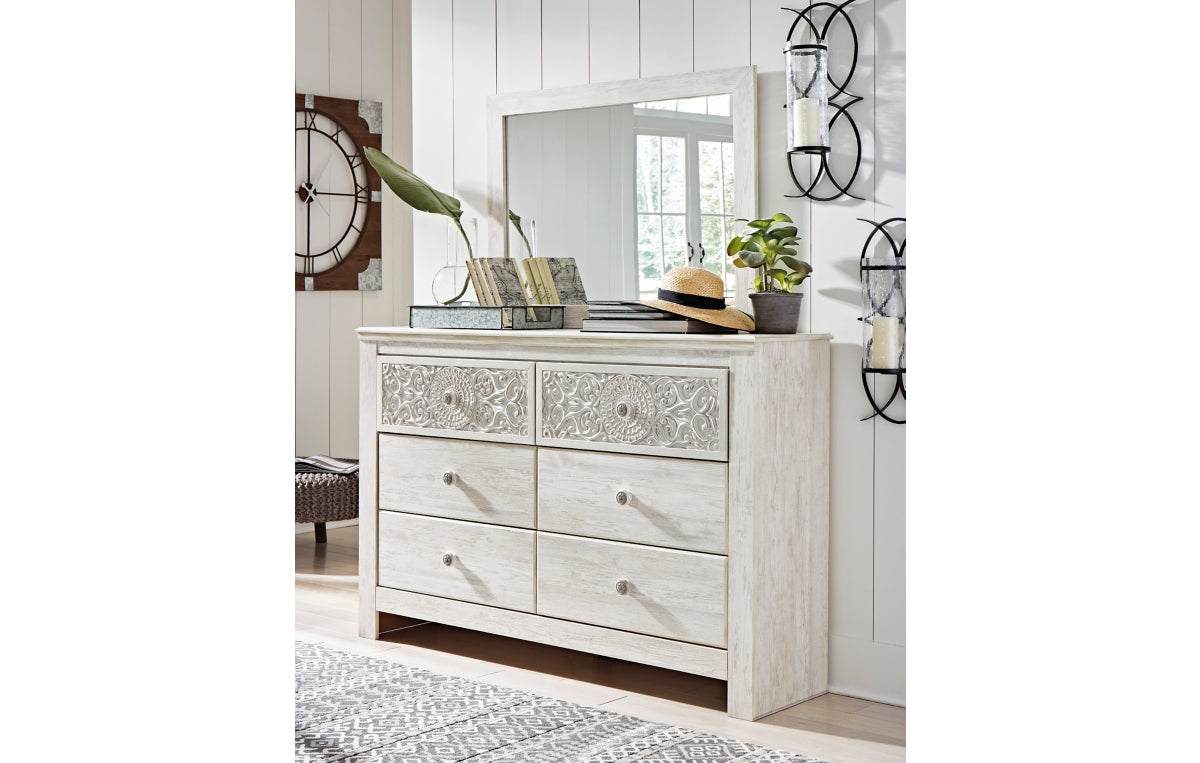 Paxberry Queen Panel Bed with Mirrored Dresser and Nightstand