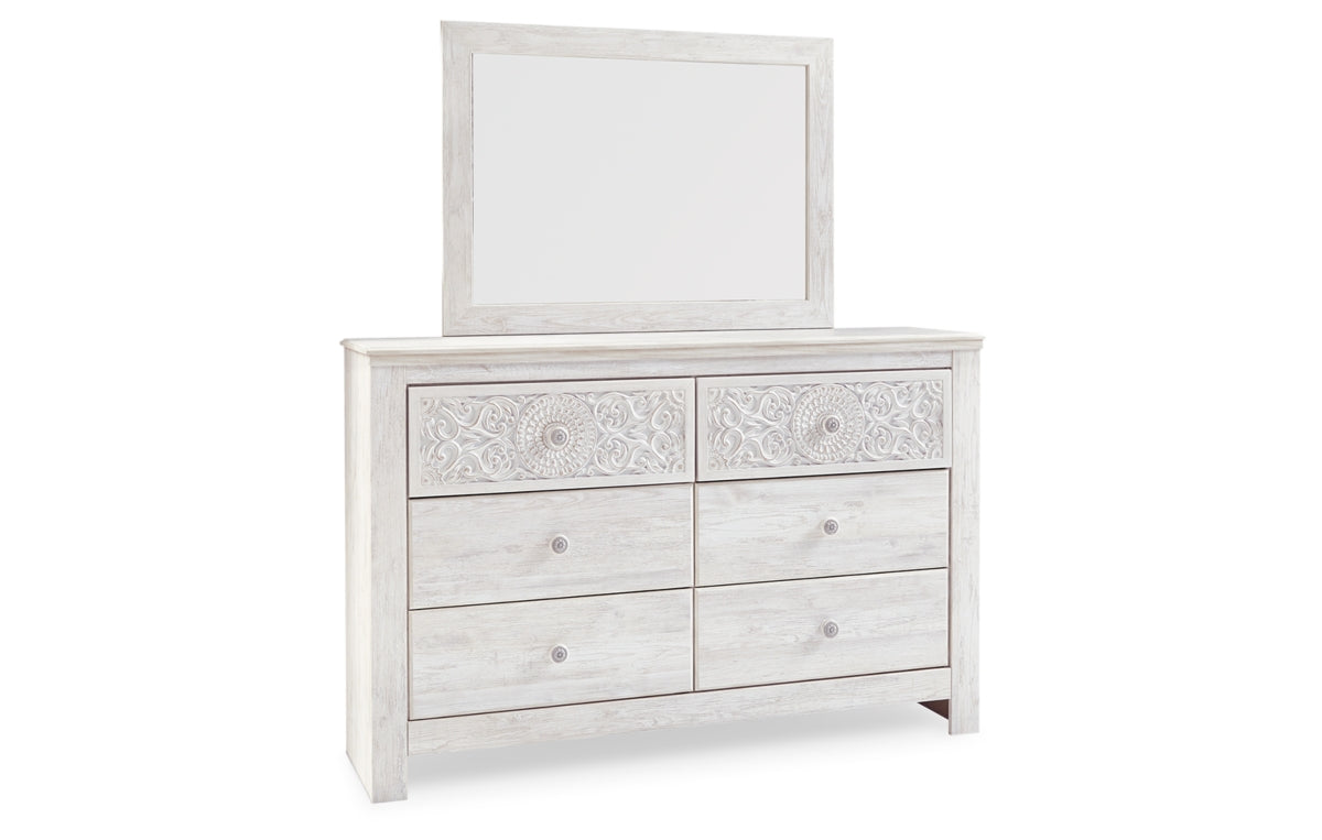 Paxberry Queen Panel Bed with Mirrored Dresser and Chest