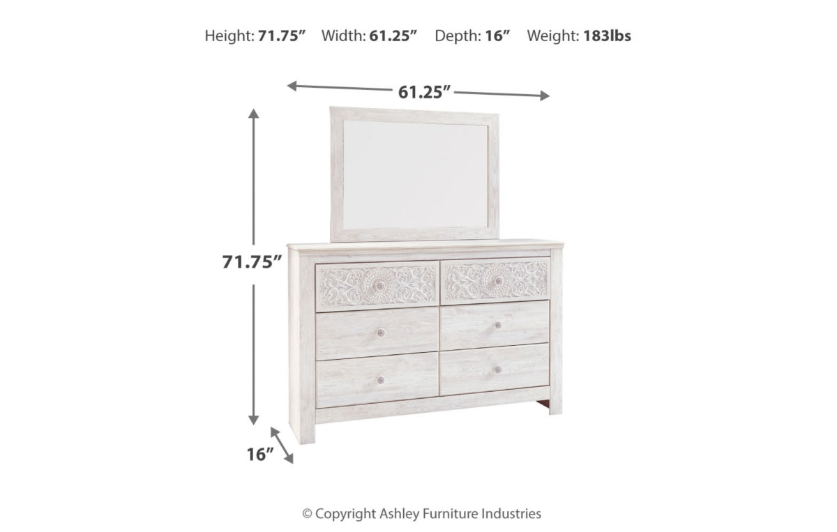Paxberry Queen Panel Bed with Mirrored Dresser, Chest and Nightstand
