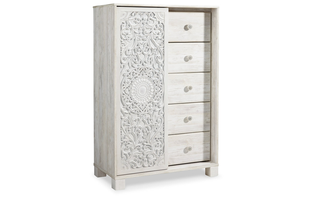 Paxberry Queen Panel Bed with Mirrored Dresser, Chest and Nightstand