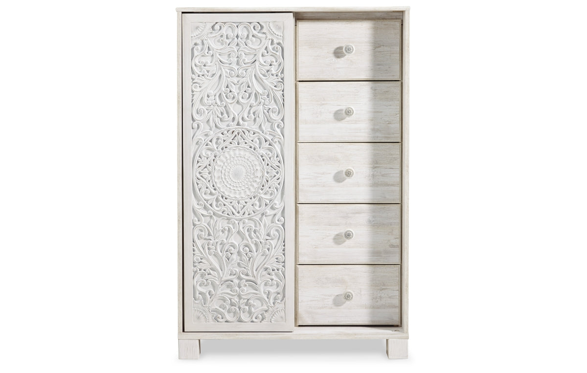 Paxberry Queen Panel Bed with Mirrored Dresser and Chest