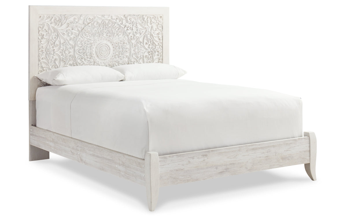 Paxberry Queen Panel Bed with Mirrored Dresser and Chest