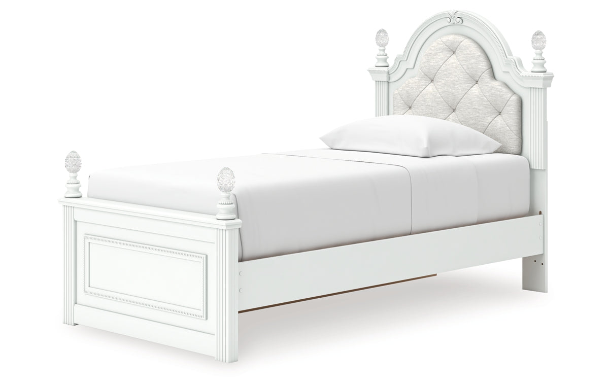 Kozlani Twin Upholstered Panel Storage Bed, Dresser and Mirror
