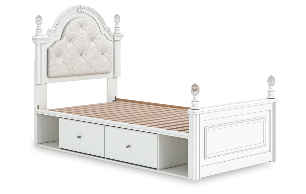 Kozlani Twin Upholstered Panel Storage Bed, Dresser and Mirror