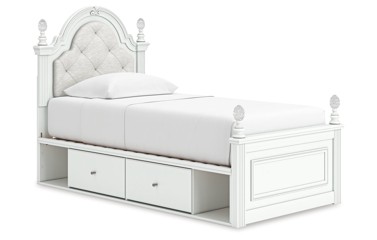 Kozlani Twin Upholstered Panel Storage Bed, Dresser and Mirror