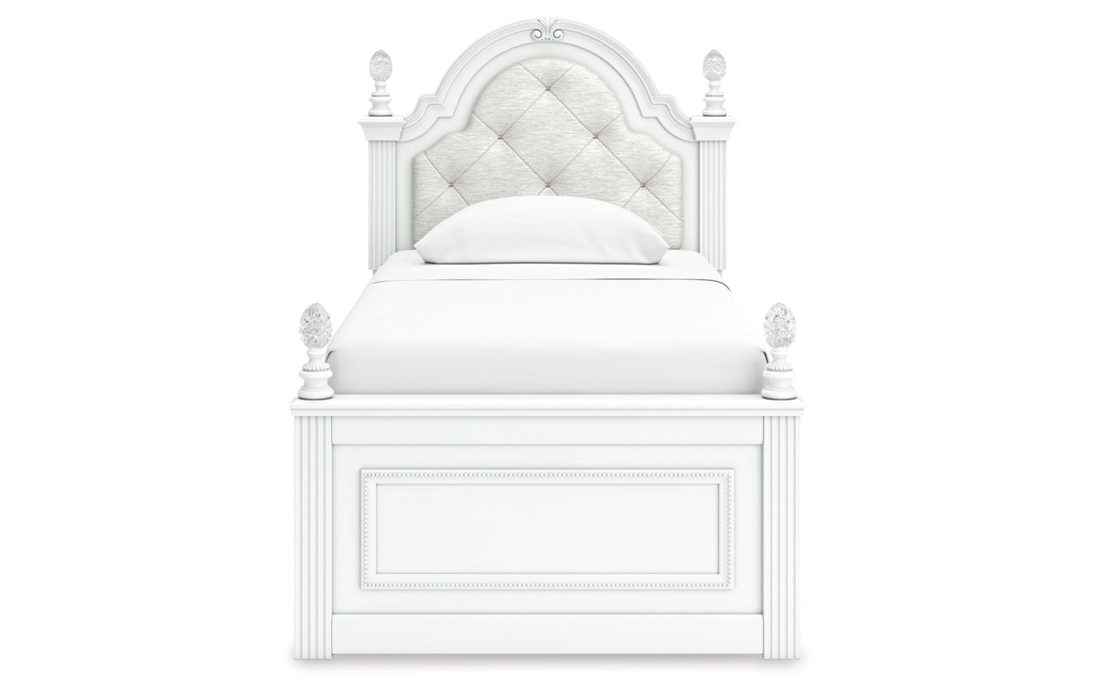 Kozlani Twin Upholstered Panel Storage Bed, Dresser, Mirror and Nightstand