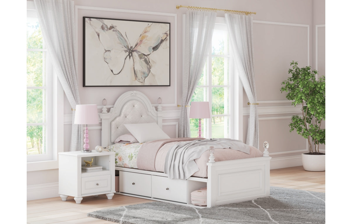 Kozlani Twin Upholstered Panel Storage Bed, Dresser and Mirror