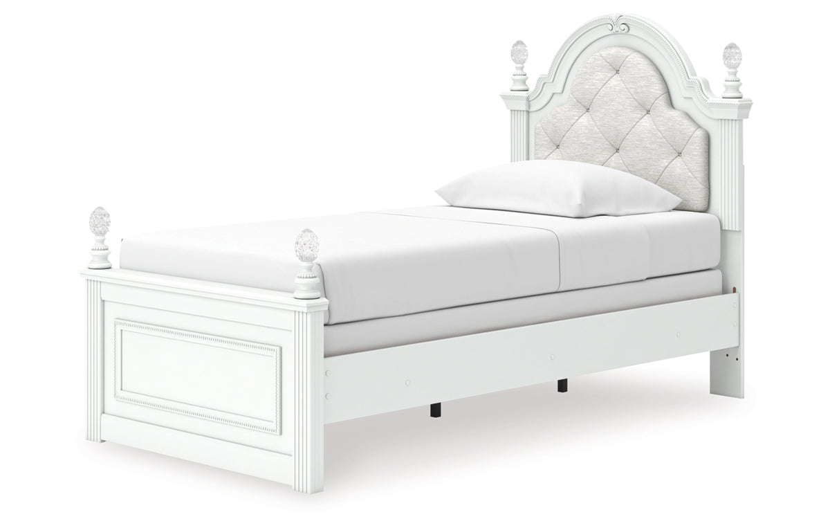 Kozlani Twin Upholstered Panel Bed, Dresser, Mirror and Nightstand