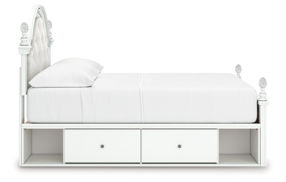 Kozlani Full Upholstered Panel Storage Bed, Dresser and Mirror