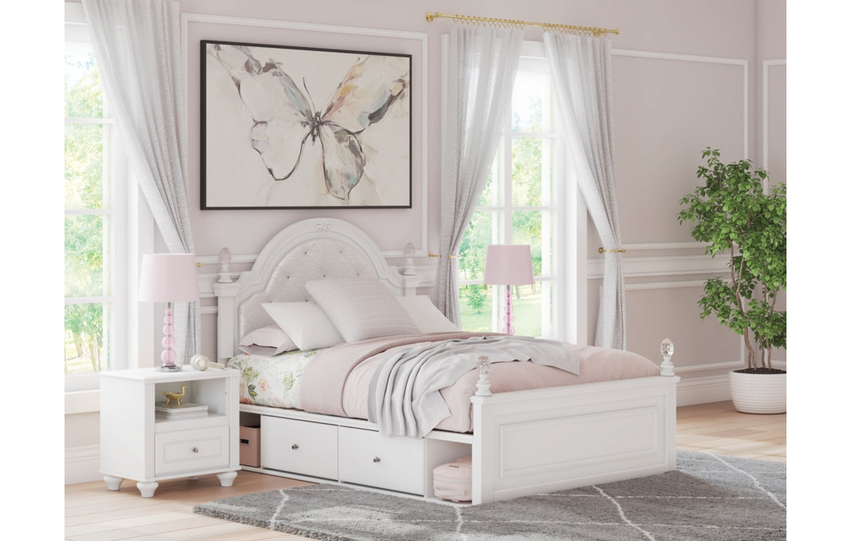 Kozlani Full Upholstered Panel Storage Bed, Dresser, Mirror and Nightstand