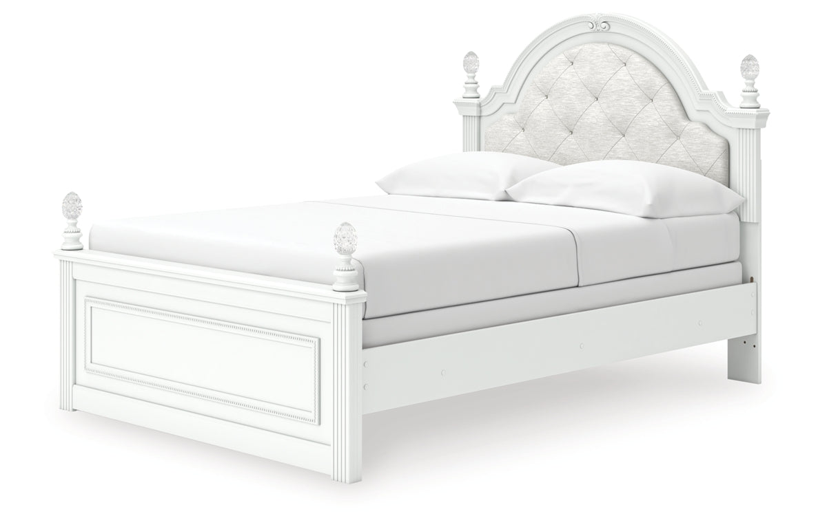 Kozlani Full Upholstered Panel Bed, Dresser and Mirror
