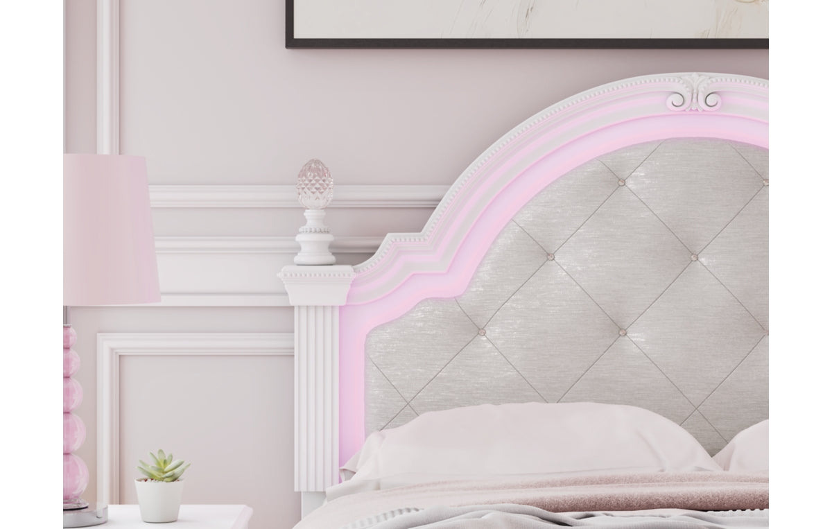 Kozlani Full Upholstered Panel Bed, Dresser and Mirror
