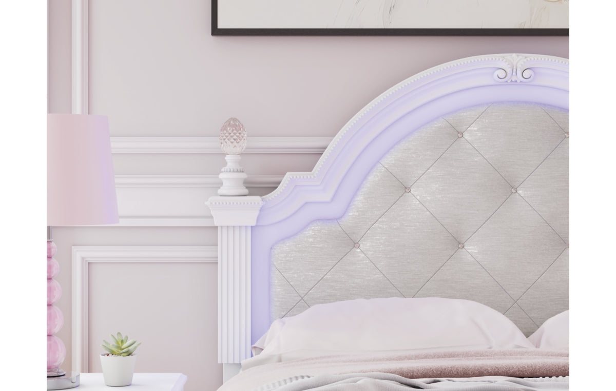 Kozlani Full Upholstered Panel Bed, Dresser and Mirror