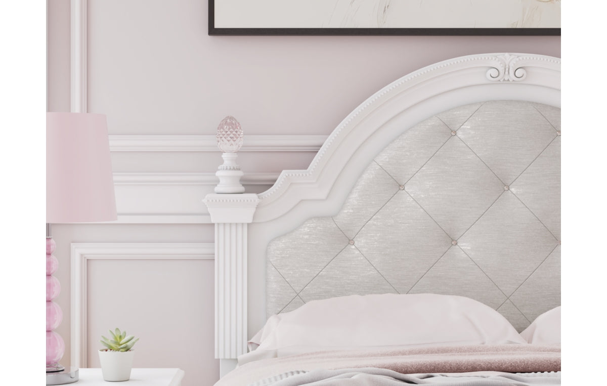 Kozlani Full Upholstered Panel Bed, Dresser and Mirror