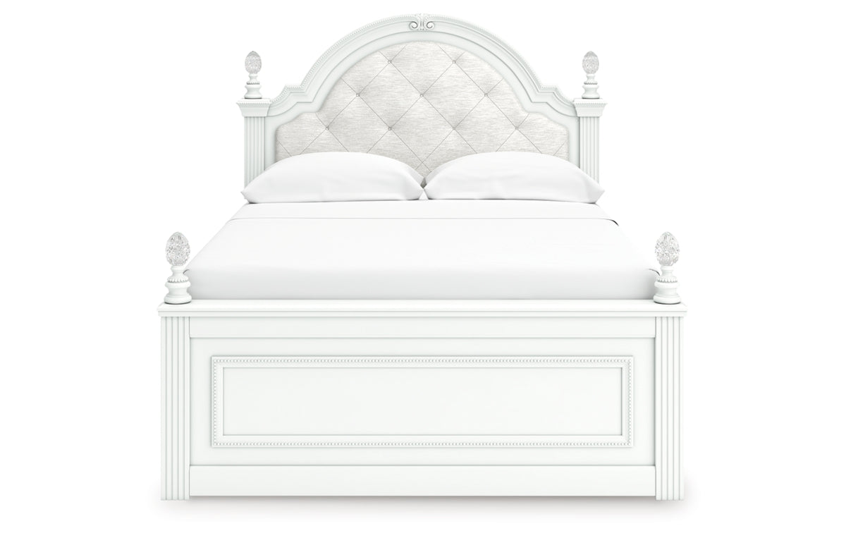 Kozlani Full Upholstered Panel Bed, Dresser and Mirror