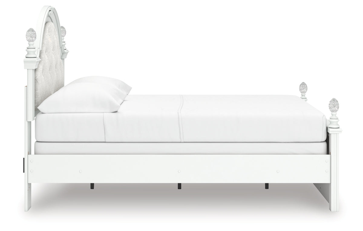 Kozlani Full Upholstered Panel Bed, Dresser, Mirror and Nightstand