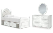 Kozlani Twin Upholstered Panel Storage Bed, Dresser and Mirror