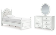 Kozlani Twin Upholstered Panel Bed, Dresser and Mirror