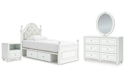 Kozlani Twin Upholstered Panel Storage Bed, Dresser, Mirror and Nightstand