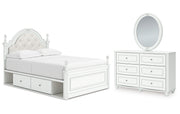 Kozlani Full Upholstered Panel Storage Bed, Dresser and Mirror