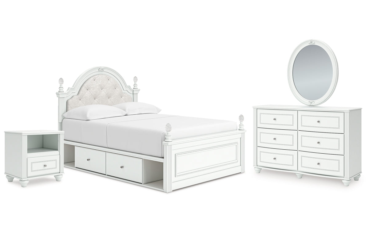 Kozlani Full Upholstered Panel Storage Bed, Dresser, Mirror and Nightstand