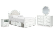 Kozlani Full Upholstered Panel Storage Bed, Dresser, Mirror and Nightstand