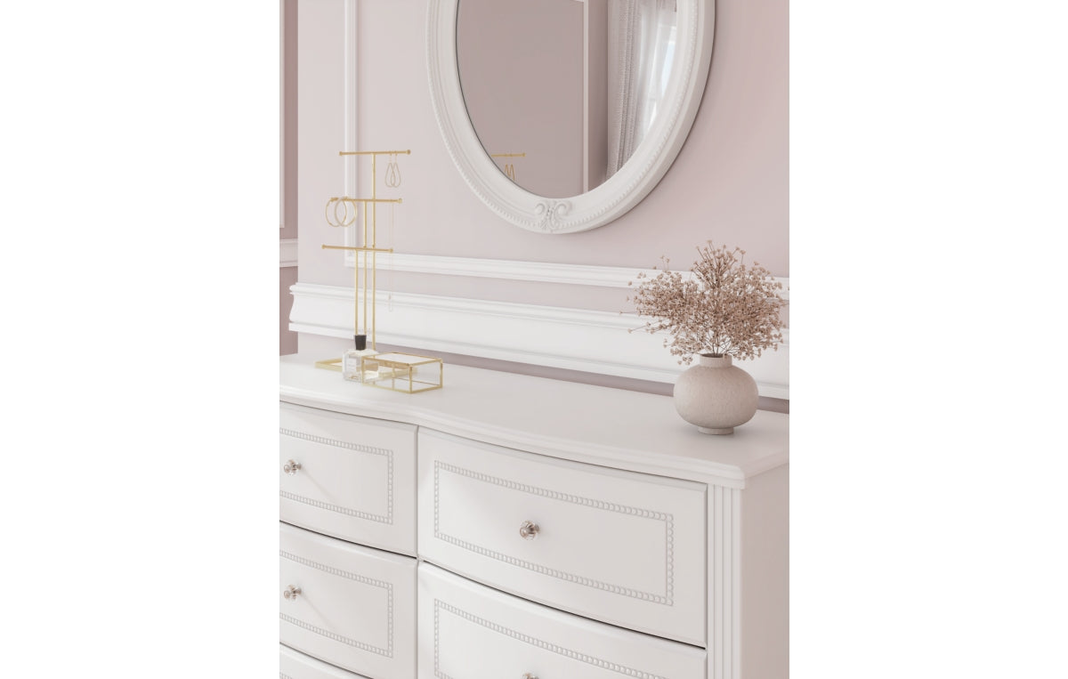 Kozlani Twin Upholstered Panel Bed, Dresser and Mirror