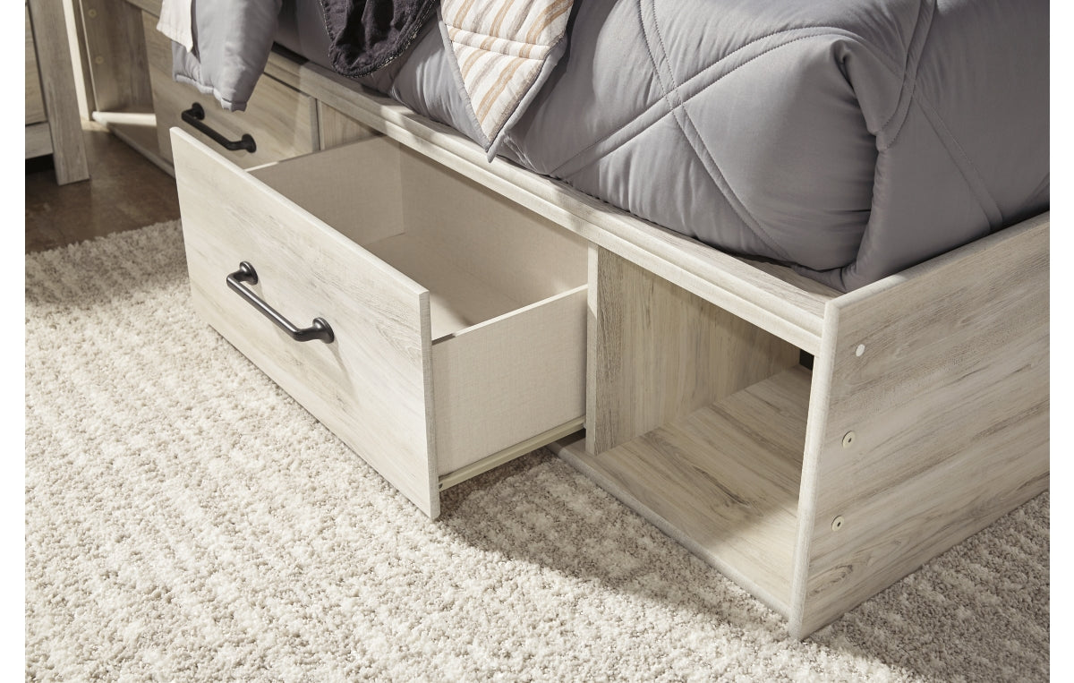 Cambeck Full Panel Bed with 2 Storage Drawers with Mirrored Dresser and Chest