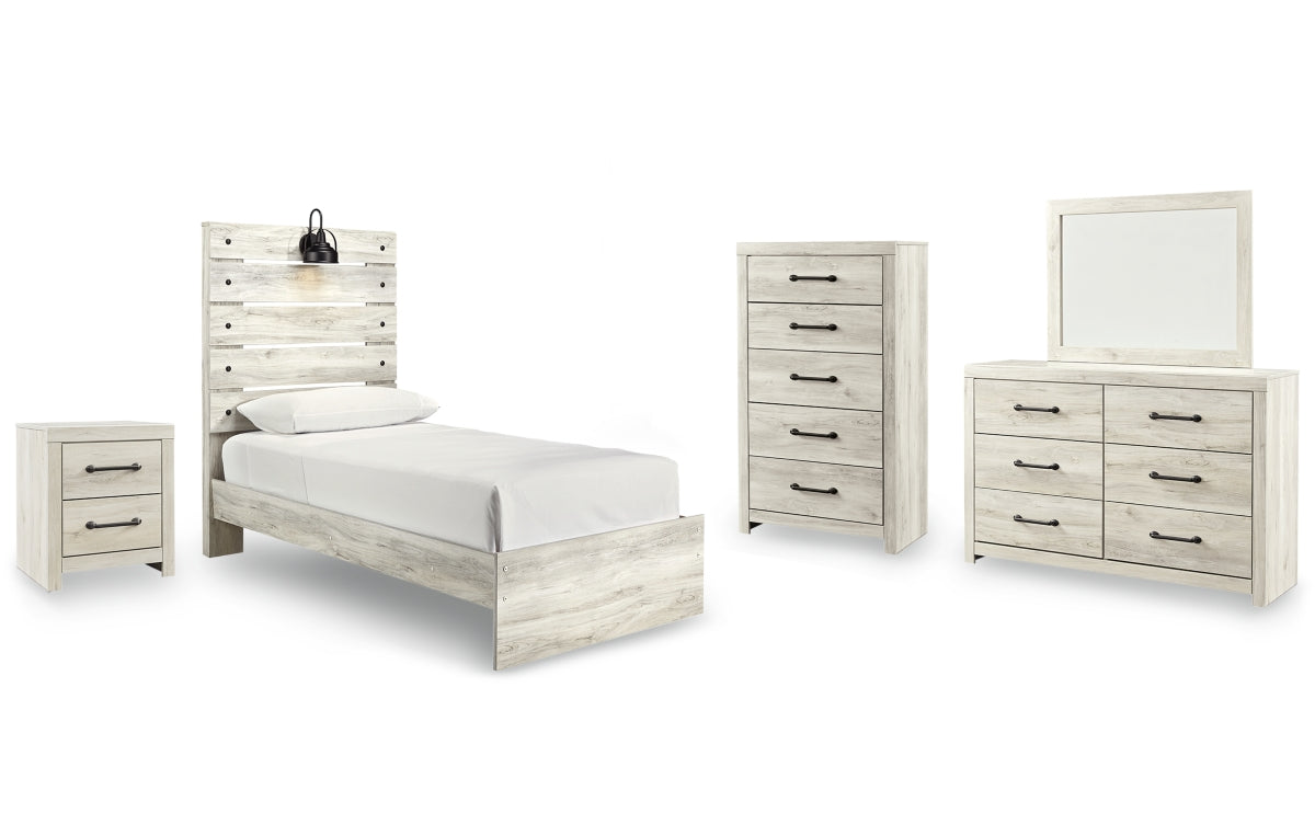 Cambeck Twin Panel Bed with Mirrored Dresser, Chest and Nightstand
