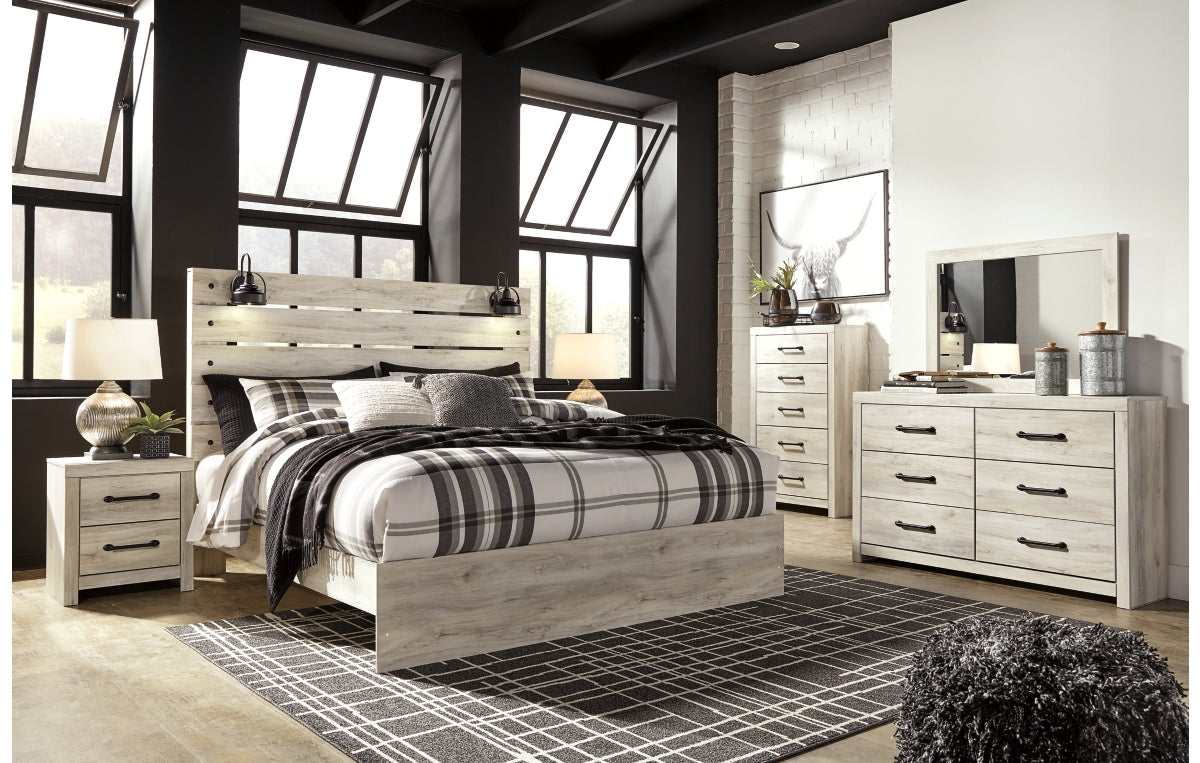 Cambeck King Panel Bed with Mirrored Dresser, Chest and Nightstand
